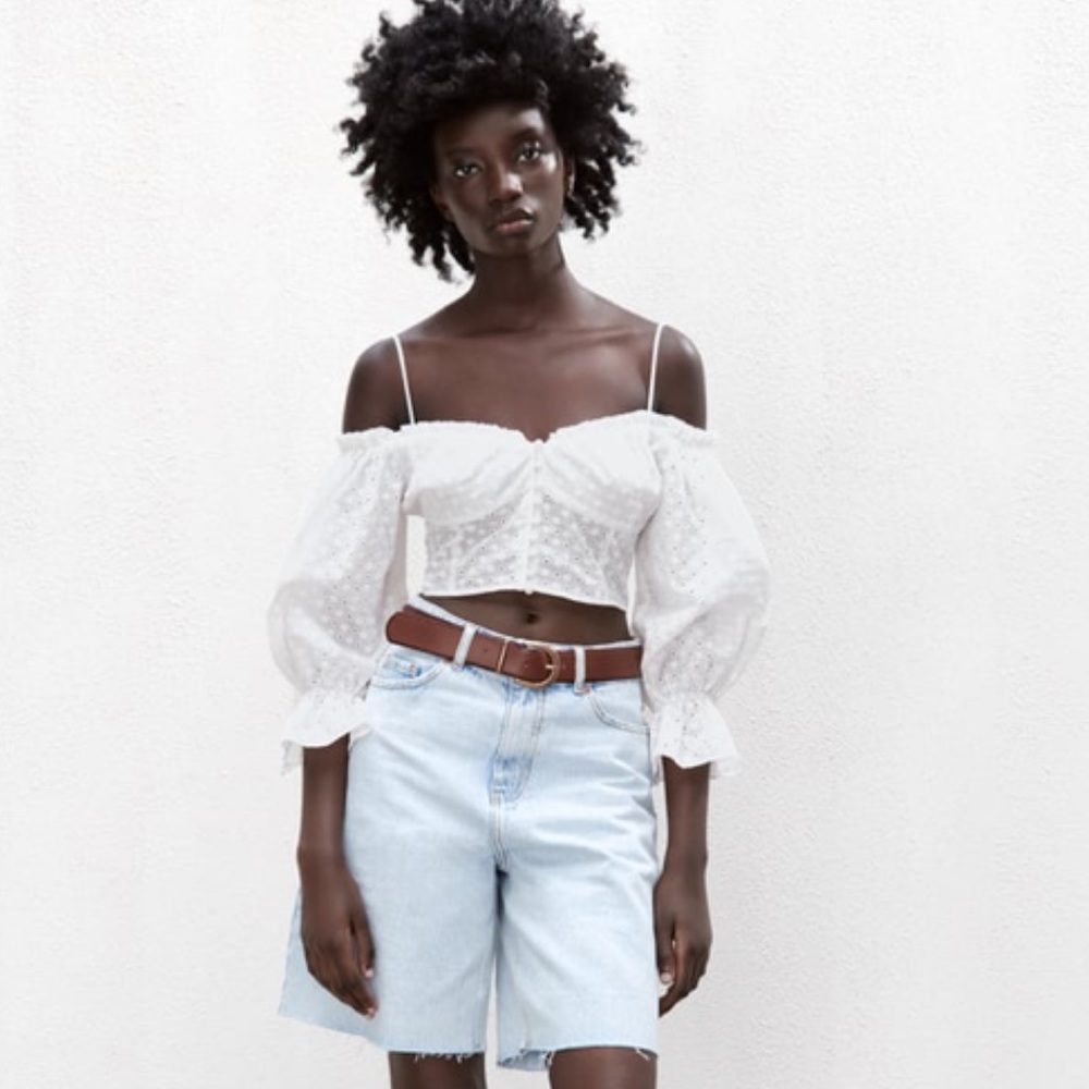 New With Tags, Zara Embroidered Eyelet Crop Top Size Medium